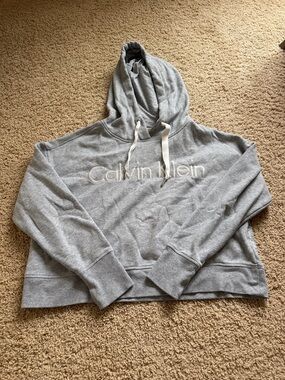Calvin Klein Light Gray Pullover Hoodie with White Logo